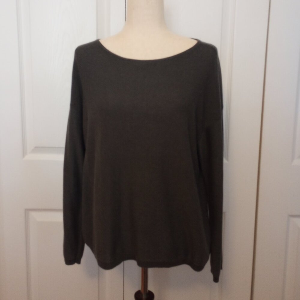 Eileen Fisher Long Sleeve Knit Top sz Small Petite Gray Tercel Merino Wool